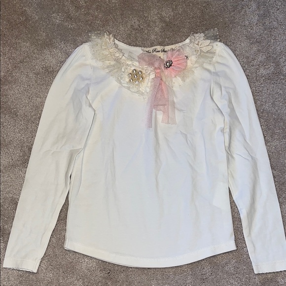 Elegant Kids' Long Sleeve Top with Pink Bow - Picture 1 of 4